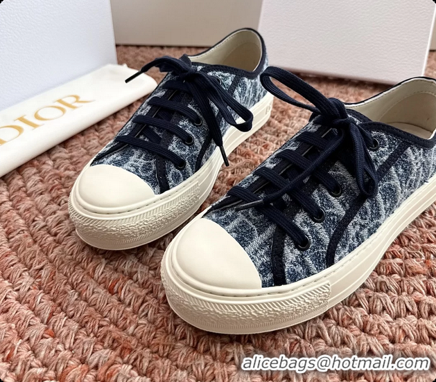 Unique Discount Dior WalknDior Platform Sneakers Navy Blue Dior Oblique Embroidered Cotton Canvas 6070207