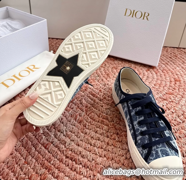 Unique Discount Dior WalknDior Platform Sneakers Navy Blue Dior Oblique Embroidered Cotton Canvas 6070207