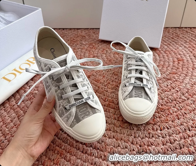 Cheap Price Dior WalknDior Platform Sneakers Gray Dior Oblique Embroidered Cotton Canvas 6070207