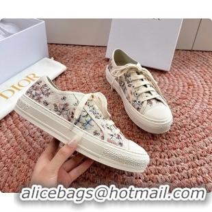 Good Product Dior WalknDior Platform Sneakers Rose des Vents and White Dior Lilac Bouquet Embroidered Cotton 6070207