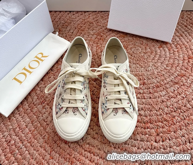 Good Product Dior WalknDior Platform Sneakers Rose des Vents and White Dior Lilac Bouquet Embroidered Cotton 6070207