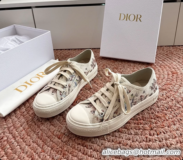 Good Product Dior WalknDior Platform Sneakers Rose des Vents and White Dior Lilac Bouquet Embroidered Cotton 6070207
