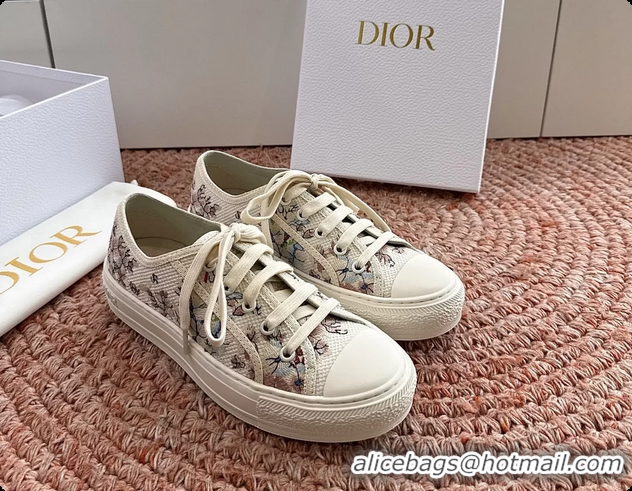 Good Product Dior WalknDior Platform Sneakers Rose des Vents and White Dior Lilac Bouquet Embroidered Cotton 6070207