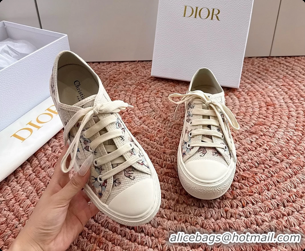 Good Product Dior WalknDior Platform Sneakers Rose des Vents and White Dior Lilac Bouquet Embroidered Cotton 6070207