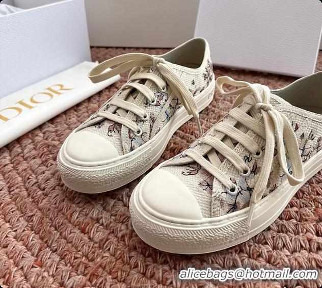 Good Product Dior WalknDior Platform Sneakers Rose des Vents and White Dior Lilac Bouquet Embroidered Cotton 6070207