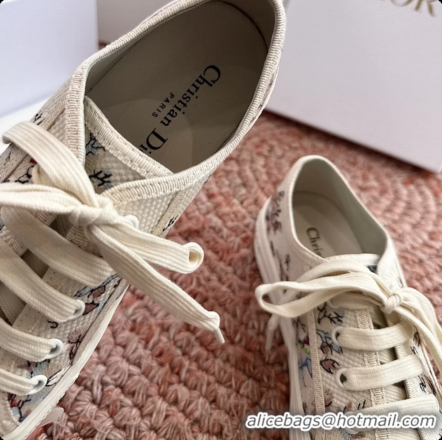 Good Product Dior WalknDior Platform Sneakers Rose des Vents and White Dior Lilac Bouquet Embroidered Cotton 6070207