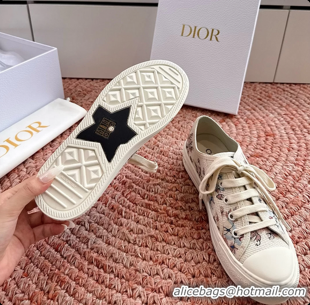 Good Product Dior WalknDior Platform Sneakers Rose des Vents and White Dior Lilac Bouquet Embroidered Cotton 6070207