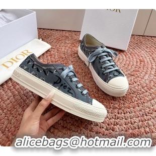 Comfortable Dior WalknDior Platform Sneakers Blue Dior Painted Ribbon Embroidered Cotton 6070207