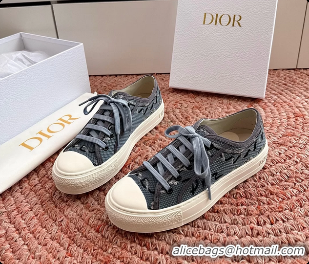 Comfortable Dior WalknDior Platform Sneakers Blue Dior Painted Ribbon Embroidered Cotton 6070207