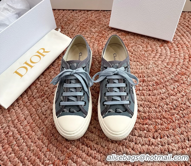 Comfortable Dior WalknDior Platform Sneakers Blue Dior Painted Ribbon Embroidered Cotton 6070207