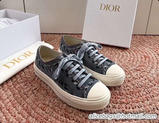 Comfortable Dior WalknDior Platform Sneakers Blue Dior Painted Ribbon Embroidered Cotton 6070207