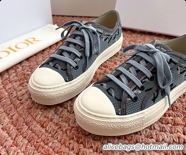 Comfortable Dior WalknDior Platform Sneakers Blue Dior Painted Ribbon Embroidered Cotton 6070207