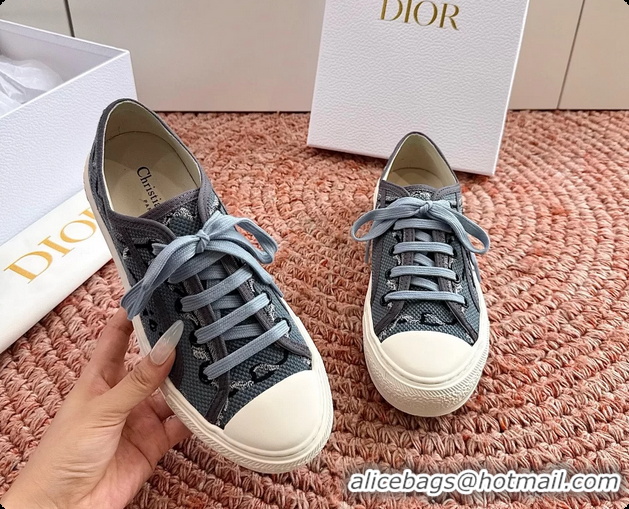 Comfortable Dior WalknDior Platform Sneakers Blue Dior Painted Ribbon Embroidered Cotton 6070207