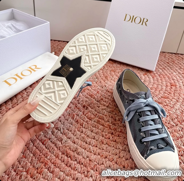 Comfortable Dior WalknDior Platform Sneakers Blue Dior Painted Ribbon Embroidered Cotton 6070207