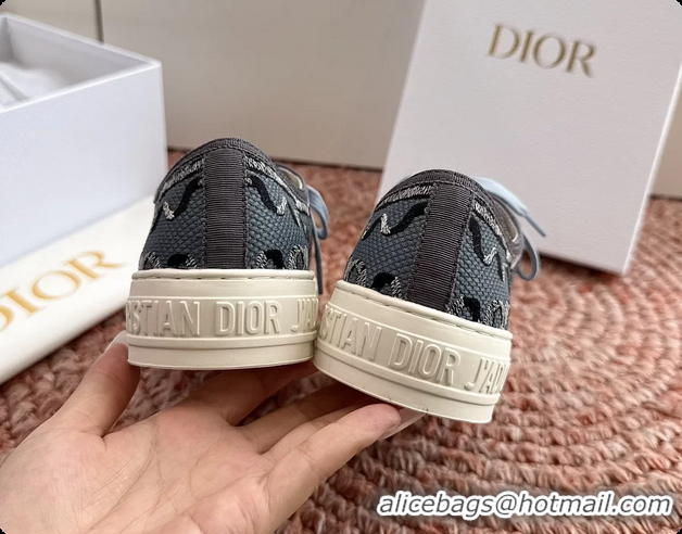 Comfortable Dior WalknDior Platform Sneakers Blue Dior Painted Ribbon Embroidered Cotton 6070207