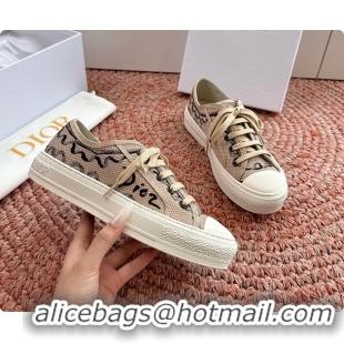 Stylish Dior WalknDior Platform Sneakers Beige Dior Painted Ribbon Embroidered Cotton 6070207