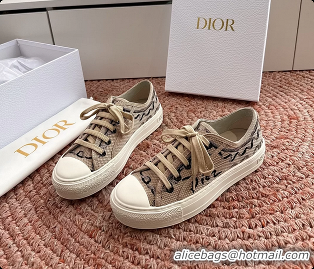 Stylish Dior WalknDior Platform Sneakers Beige Dior Painted Ribbon Embroidered Cotton 6070207