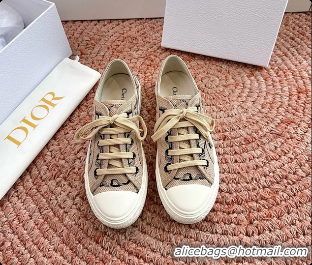 Stylish Dior WalknDior Platform Sneakers Beige Dior Painted Ribbon Embroidered Cotton 6070207