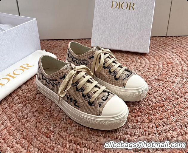 Stylish Dior WalknDior Platform Sneakers Beige Dior Painted Ribbon Embroidered Cotton 6070207