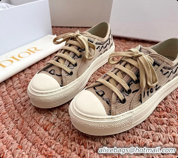 Stylish Dior WalknDior Platform Sneakers Beige Dior Painted Ribbon Embroidered Cotton 6070207
