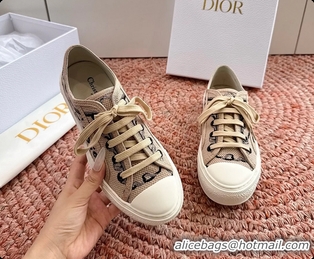 Stylish Dior WalknDior Platform Sneakers Beige Dior Painted Ribbon Embroidered Cotton 6070207