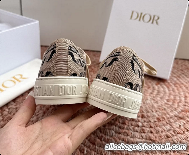 Stylish Dior WalknDior Platform Sneakers Beige Dior Painted Ribbon Embroidered Cotton 6070207