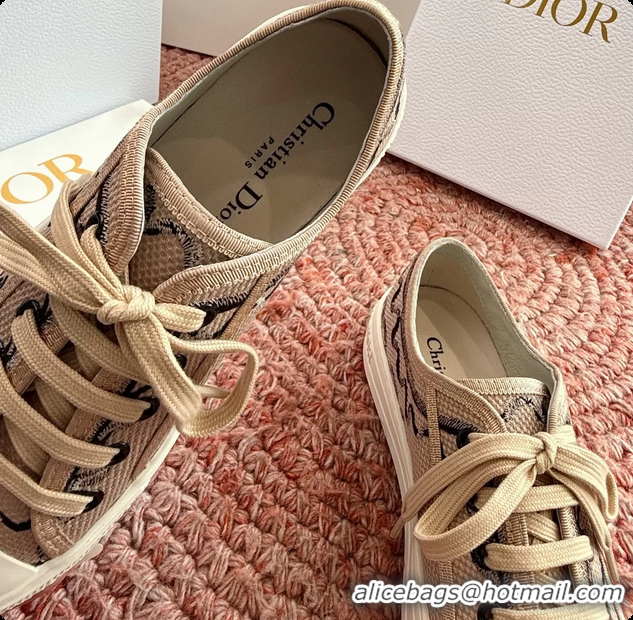 Stylish Dior WalknDior Platform Sneakers Beige Dior Painted Ribbon Embroidered Cotton 6070207