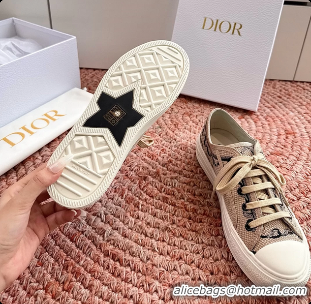 Stylish Dior WalknDior Platform Sneakers Beige Dior Painted Ribbon Embroidered Cotton 6070207