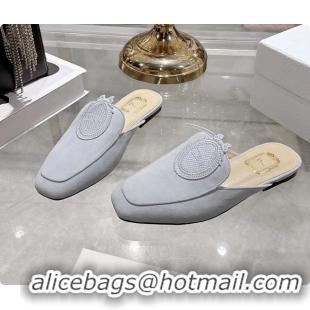 Most Popular Dior Medaillon Flat Mules Sky Blue Suede Leather 6070208