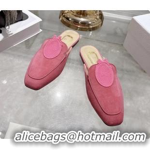 Buy Discount Dior Medaillon Flat Mules Pink Suede Leather 6070208