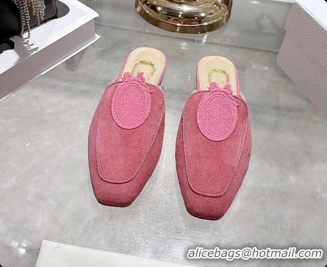Buy Discount Dior Medaillon Flat Mules Pink Suede Leather 6070208