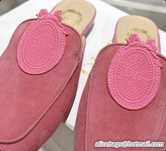 Buy Discount Dior Medaillon Flat Mules Pink Suede Leather 6070208