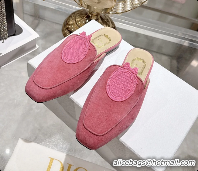 Buy Discount Dior Medaillon Flat Mules Pink Suede Leather 6070208