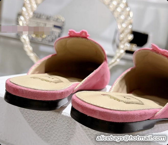 Buy Discount Dior Medaillon Flat Mules Pink Suede Leather 6070208