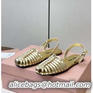 Top Grade Miu Miu Laminated Nappa Leather Fisherman Sandals M2569 Gold 2026