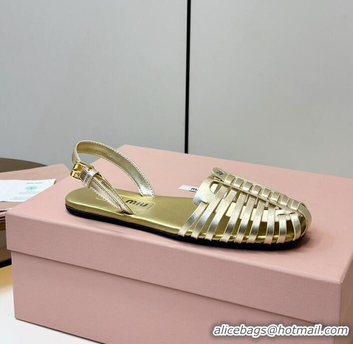 Top Grade Miu Miu Laminated Nappa Leather Fisherman Sandals M2569 Gold 2026