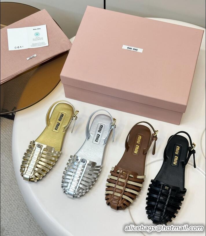 Top Grade Miu Miu Laminated Nappa Leather Fisherman Sandals M2569 Gold 2026