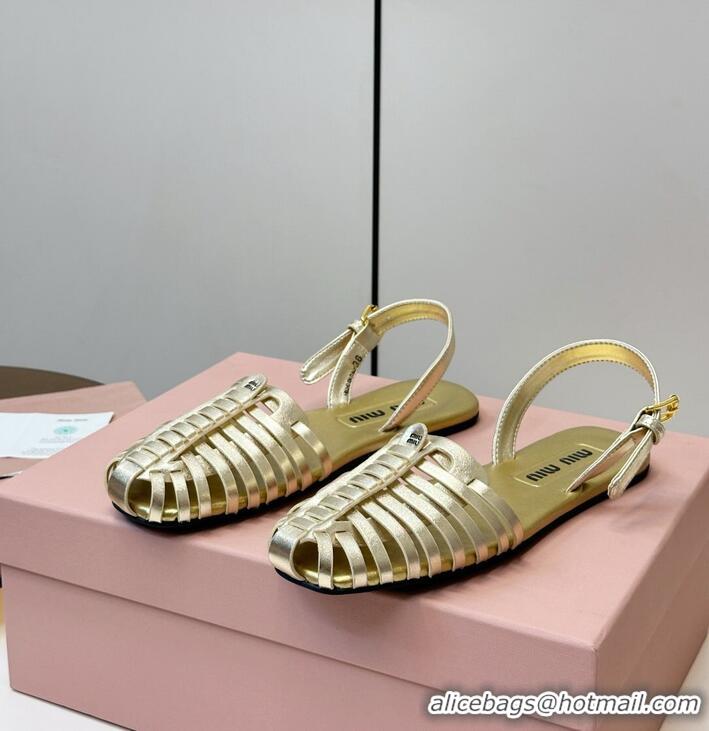 Top Grade Miu Miu Laminated Nappa Leather Fisherman Sandals M2569 Gold 2026