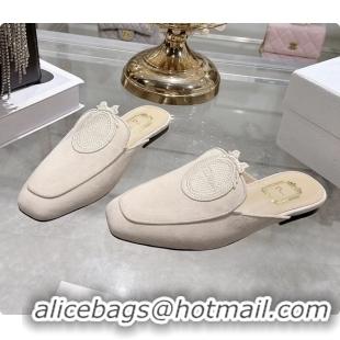 Dior Medaillon Flat Mules Light Beige Suede Leather 6070208