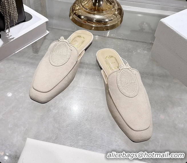 Dior Medaillon Flat Mules Light Beige Suede Leather 6070208