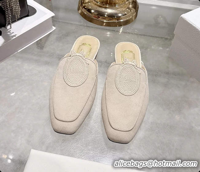 Dior Medaillon Flat Mules Light Beige Suede Leather 6070208