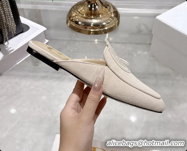 Dior Medaillon Flat Mules Light Beige Suede Leather 6070208