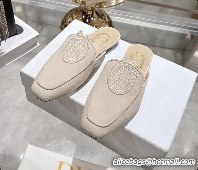 Dior Medaillon Flat Mules Light Beige Suede Leather 6070208