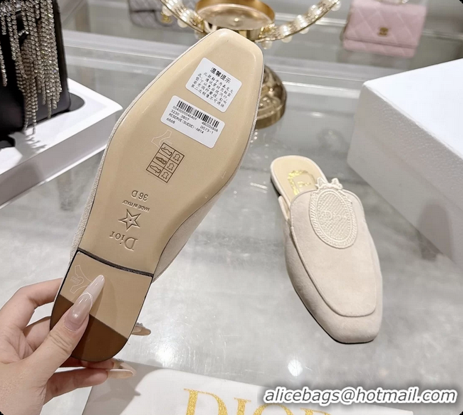 Dior Medaillon Flat Mules Light Beige Suede Leather 6070208