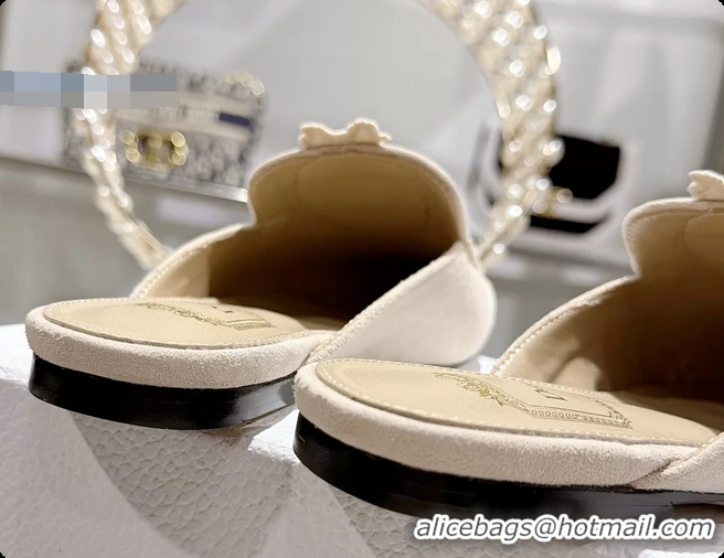 Dior Medaillon Flat Mules Light Beige Suede Leather 6070208