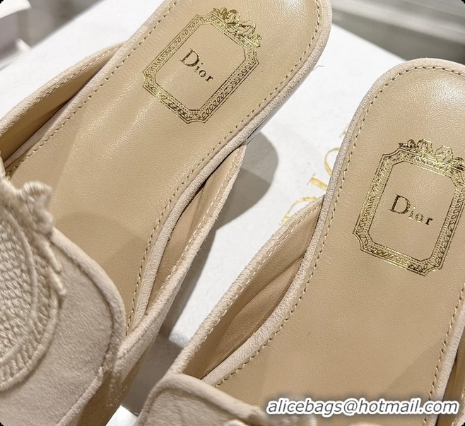 Dior Medaillon Flat Mules Light Beige Suede Leather 6070208