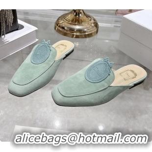 Best Price Dior Medaillon Flat Mules Light Green Suede Leather 6070208
