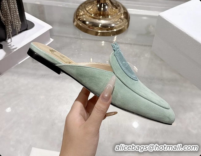 Best Price Dior Medaillon Flat Mules Light Green Suede Leather 6070208