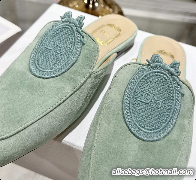 Best Price Dior Medaillon Flat Mules Light Green Suede Leather 6070208