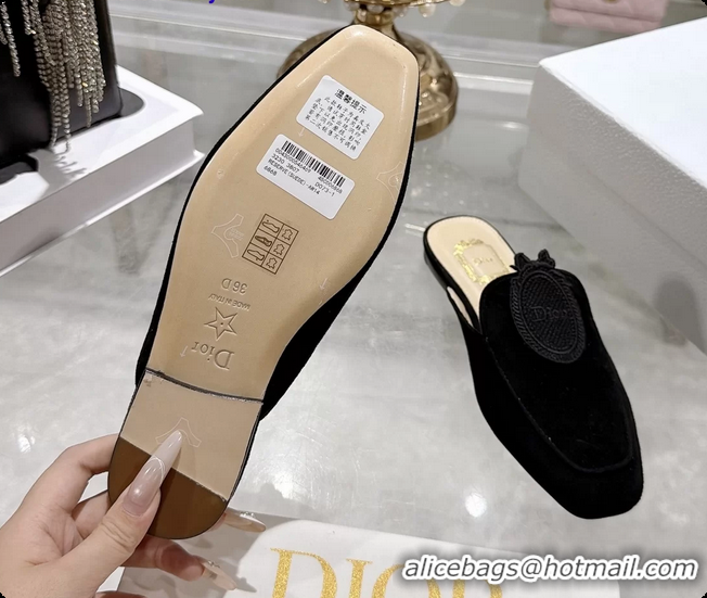 Low Price Dior Medaillon Flat Mules Black Suede Leather 6070208
